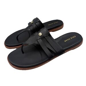 Cole Haan Sandals Womens 7 B Black Leather Farrow Slip On Flat Flip Flops Classy